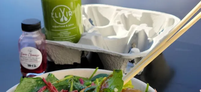 May contain: examples of dishes served in the Elixir Superfood & Juice restaurant, interior or exterior of Elixir Superfood & Juice restaurant