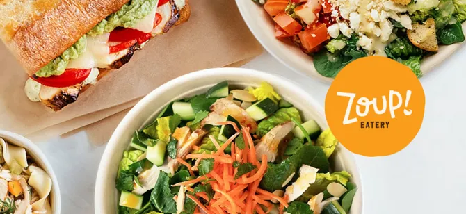May contain: examples of dishes served in the Zoup - Orchard Park restaurant, interior or exterior of Zoup - Orchard Park restaurant