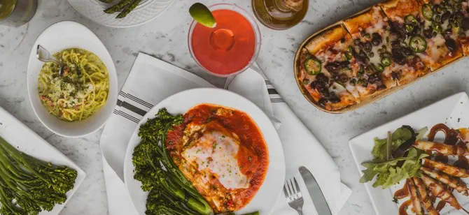 May contain: examples of dishes served in the Rosti Tuscan Kitchen - Brentwood restaurant, interior or exterior of Rosti Tuscan Kitchen - Brentwood restaurant