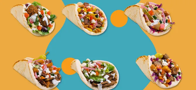 May contain: examples of dishes served in the Titan Gyros - Park Meadows restaurant, interior or exterior of Titan Gyros - Park Meadows restaurant