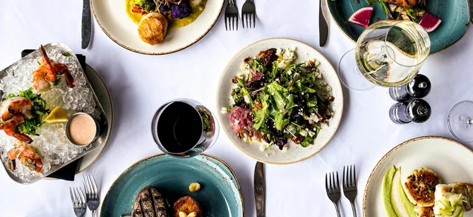 May contain: examples of dishes served in the Palisade restaurant, interior or exterior of Palisade restaurant