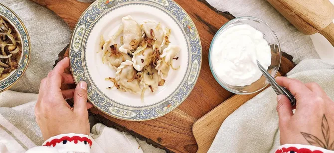 May contain: examples of dishes served in the Mom, Please Ukrainian food restaurant, interior or exterior of Mom, Please Ukrainian food restaurant