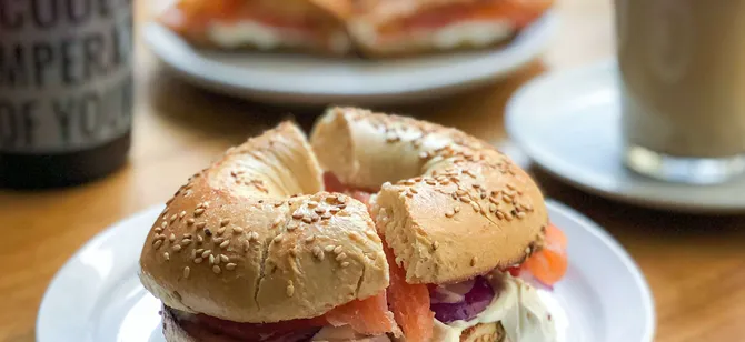 May contain: examples of dishes served in the Bagel Box & Coffee restaurant, interior or exterior of Bagel Box & Coffee restaurant