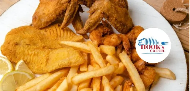 May contain: examples of dishes served in the Hook’s Catch Seafood and Wings - East Baton Rouge restaurant, interior or exterior of Hook’s Catch Seafood and Wings - East Baton Rouge restaurant