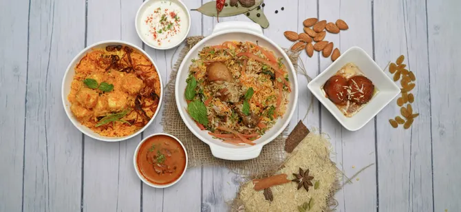 May contain: examples of dishes served in the Subham Chettinad Grill Authentic Indian Cuisine restaurant, interior or exterior of Subham Chettinad Grill Authentic Indian Cuisine restaurant