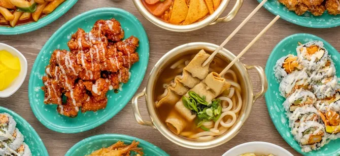 May contain: examples of dishes served in the SeoulSpot Eatery restaurant, interior or exterior of SeoulSpot Eatery restaurant