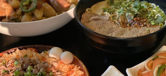 May contain: examples of dishes served in the Küsan Uyghur Cuisine restaurant, interior or exterior of Küsan Uyghur Cuisine restaurant