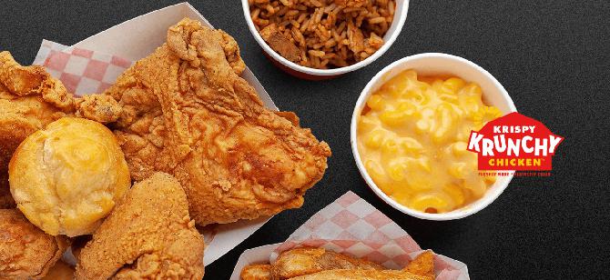May contain: examples of dishes served in the Krispy Krunchy Chicken - Linden Avenue restaurant, interior or exterior of Krispy Krunchy Chicken - Linden Avenue restaurant