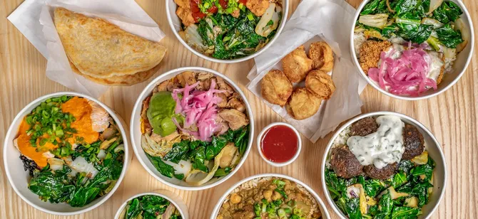 May contain: examples of dishes served in the Fieldtrip - Harlem restaurant, interior or exterior of Fieldtrip - Harlem restaurant
