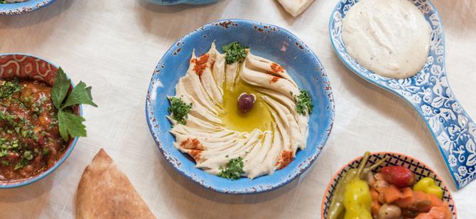 May contain: examples of dishes served in the Omar's Mediterranean Cuisine restaurant, interior or exterior of Omar's Mediterranean Cuisine restaurant