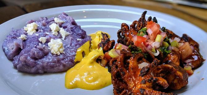 May contain: examples of dishes served in the Mochica restaurant, interior or exterior of Mochica restaurant