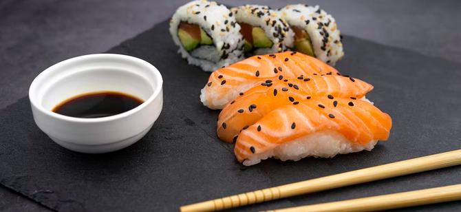 May contain: examples of dishes served in the Ikura Sushi restaurant, interior or exterior of Ikura Sushi restaurant