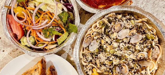 May contain: examples of dishes served in the Filippi's Pizza Grotto restaurant, interior or exterior of Filippi's Pizza Grotto restaurant