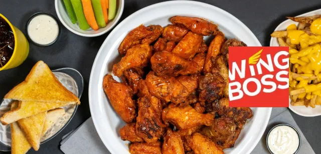 May contain: examples of dishes served in the Wing Boss (CA-6076) - San Bernardino restaurant, interior or exterior of Wing Boss (CA-6076) - San Bernardino restaurant