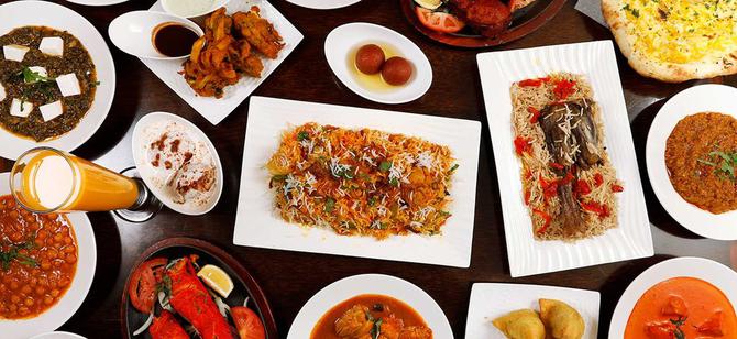 May contain: examples of dishes served in the Biriani House restaurant, interior or exterior of Biriani House restaurant