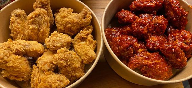 May contain: examples of dishes served in the Kuku Chicken - Queens restaurant, interior or exterior of Kuku Chicken - Queens restaurant