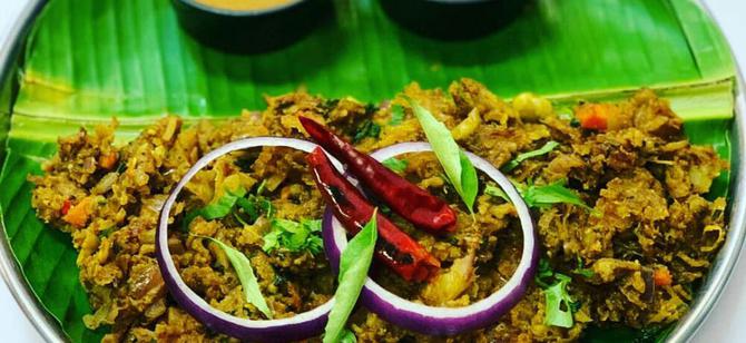May contain: examples of dishes served in the Annachikadai restaurant, interior or exterior of Annachikadai restaurant