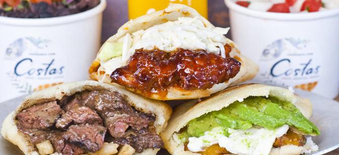 May contain: examples of dishes served in the Costas - Arepa Bar restaurant, interior or exterior of Costas - Arepa Bar restaurant